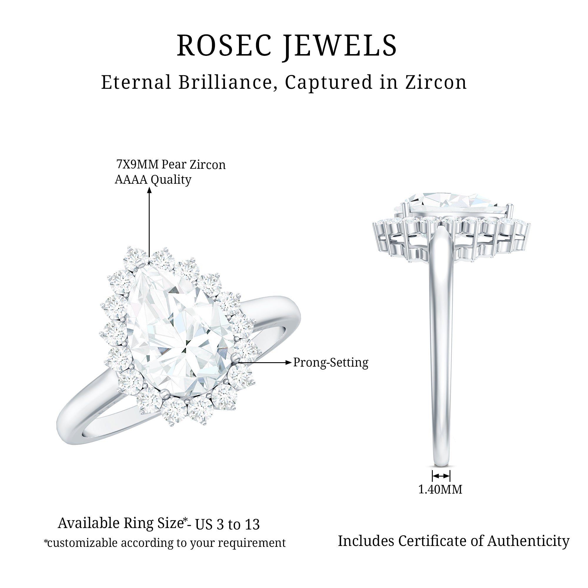 Cubic Zirconia Teardrop Halo Engagement Ring