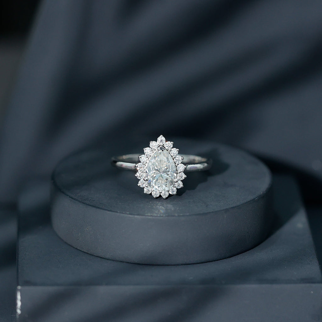 Cubic Zirconia Teardrop Halo Engagement Ring