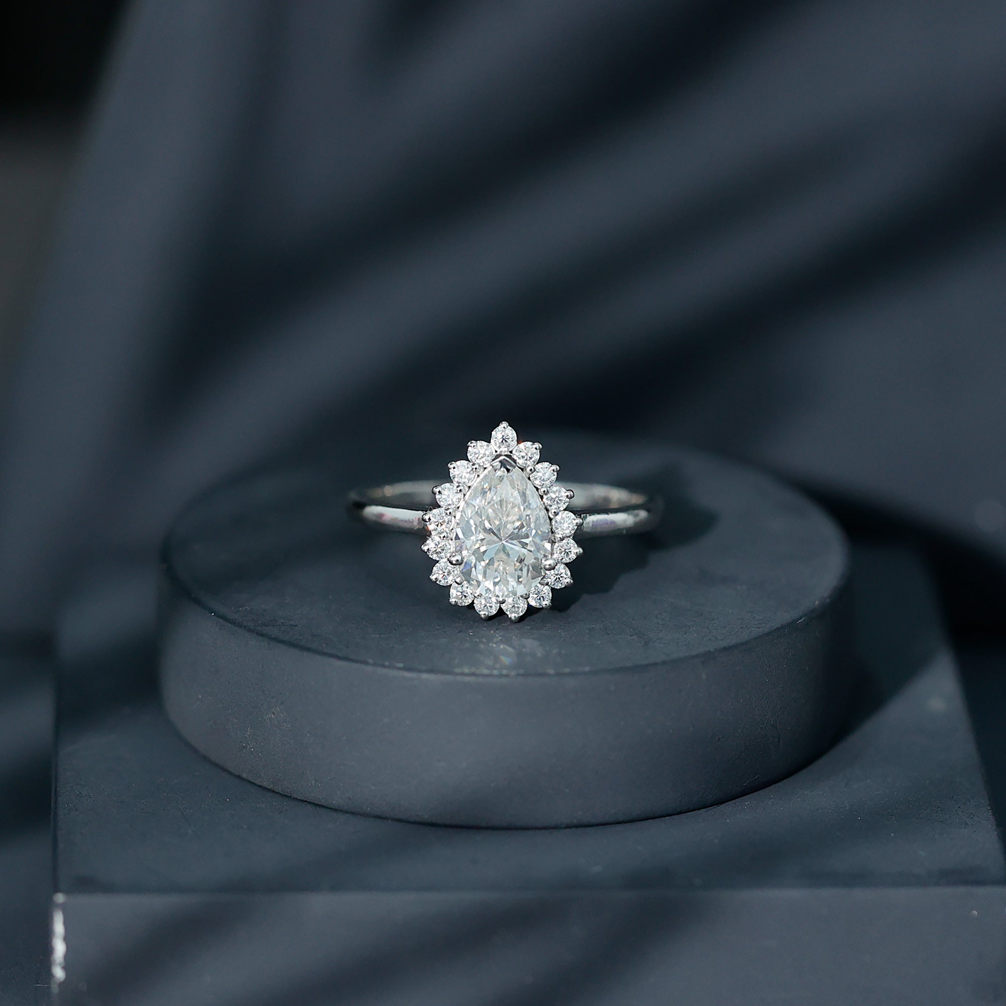 Cubic Zirconia Teardrop Halo Engagement Ring