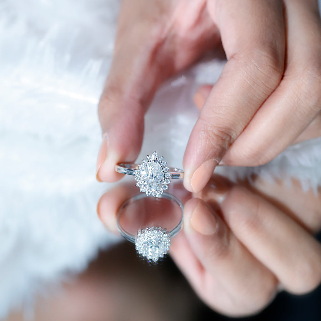 Cubic Zirconia Teardrop Halo Engagement Ring