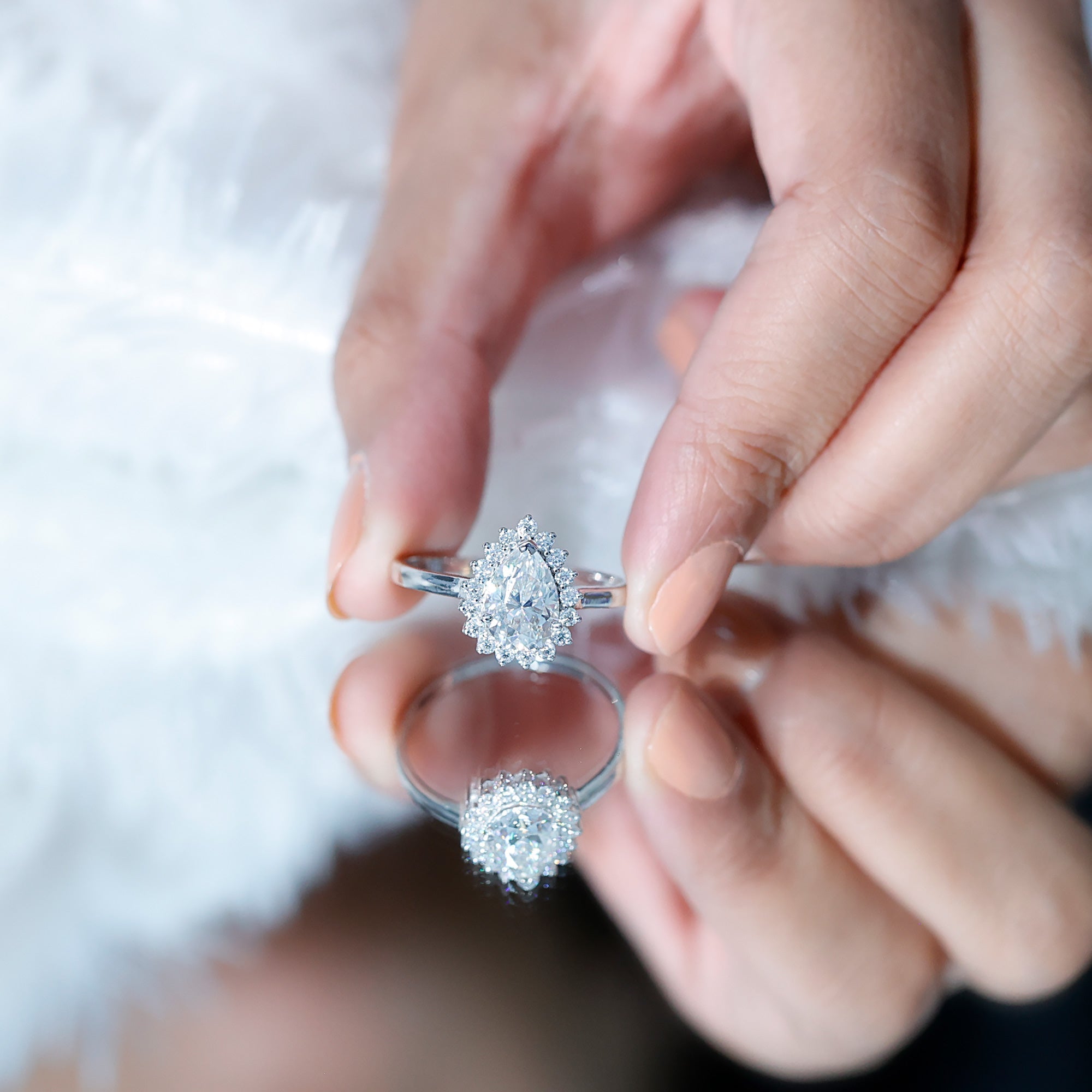 Cubic Zirconia Teardrop Halo Engagement Ring