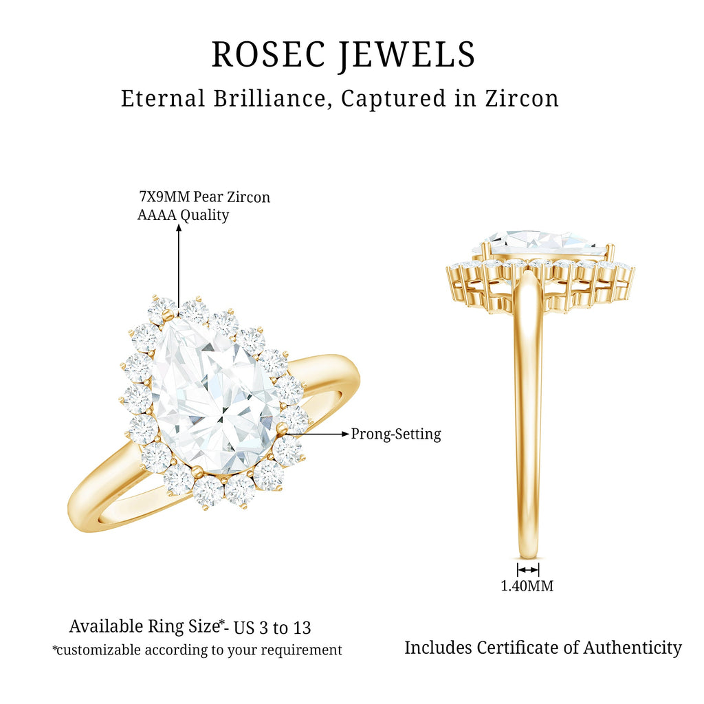 Cubic Zirconia Teardrop Halo Engagement Ring