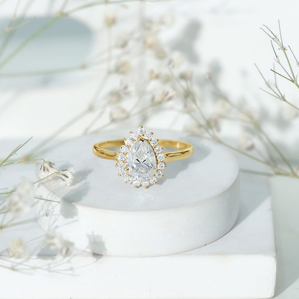 Cubic Zirconia Teardrop Halo Engagement Ring