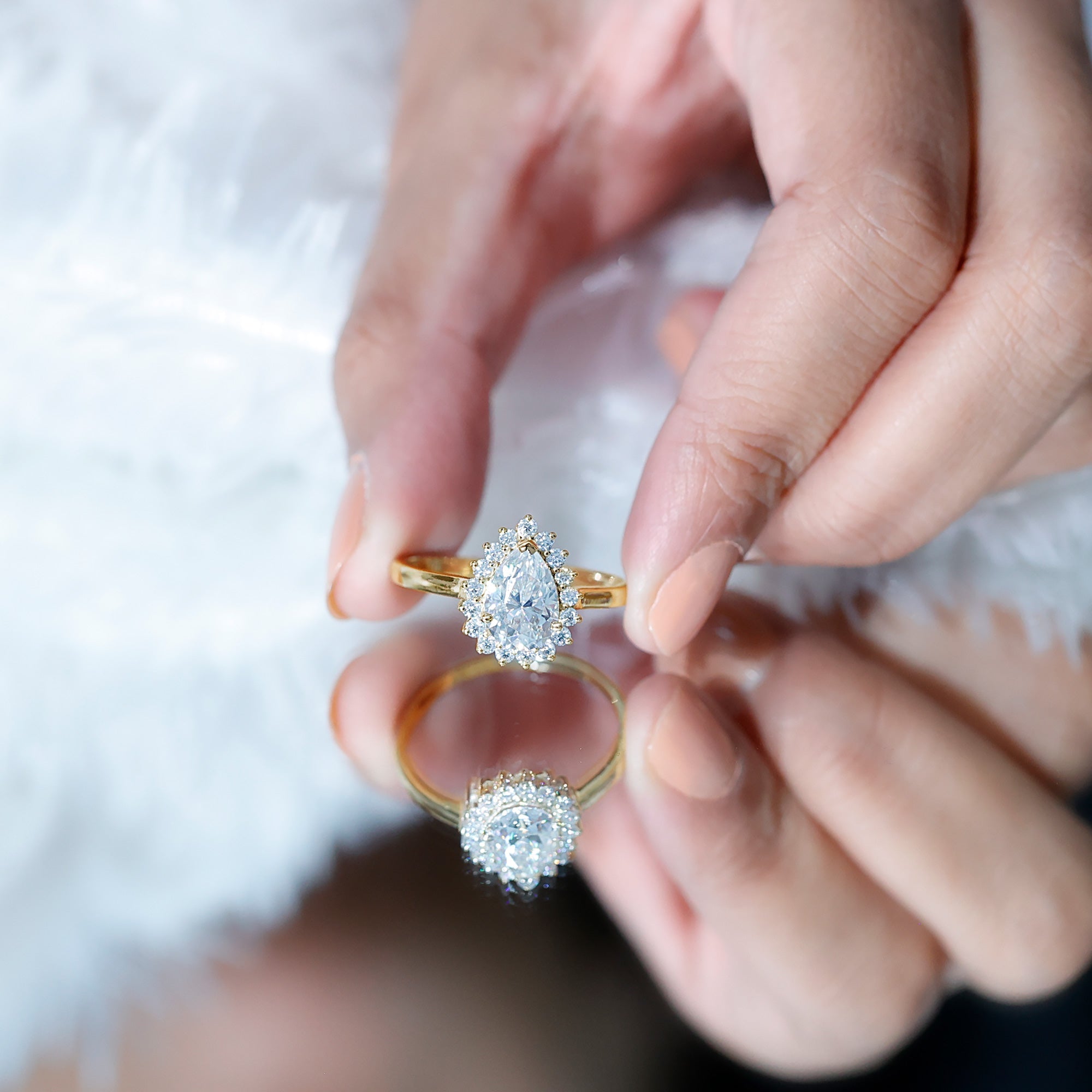 Cubic Zirconia Teardrop Halo Engagement Ring