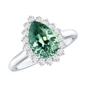Created Green Sapphire and Moissanite Halo Teardrop Ring