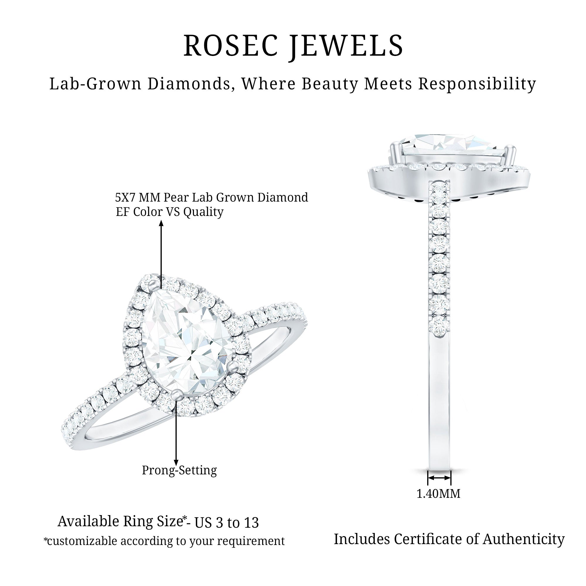 Certified Lab Grown Diamond Teardrop Halo Engagement Ring