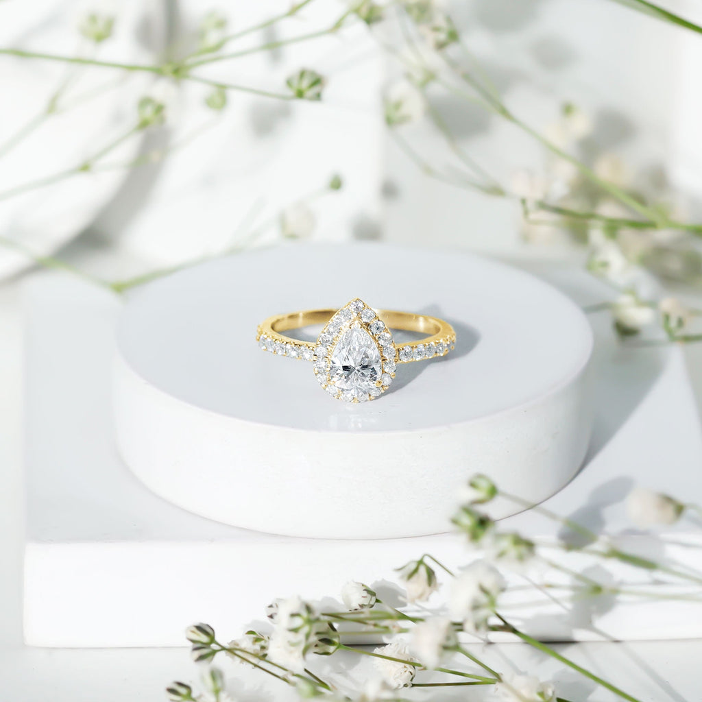Certified Lab Grown Diamond Teardrop Halo Engagement Ring