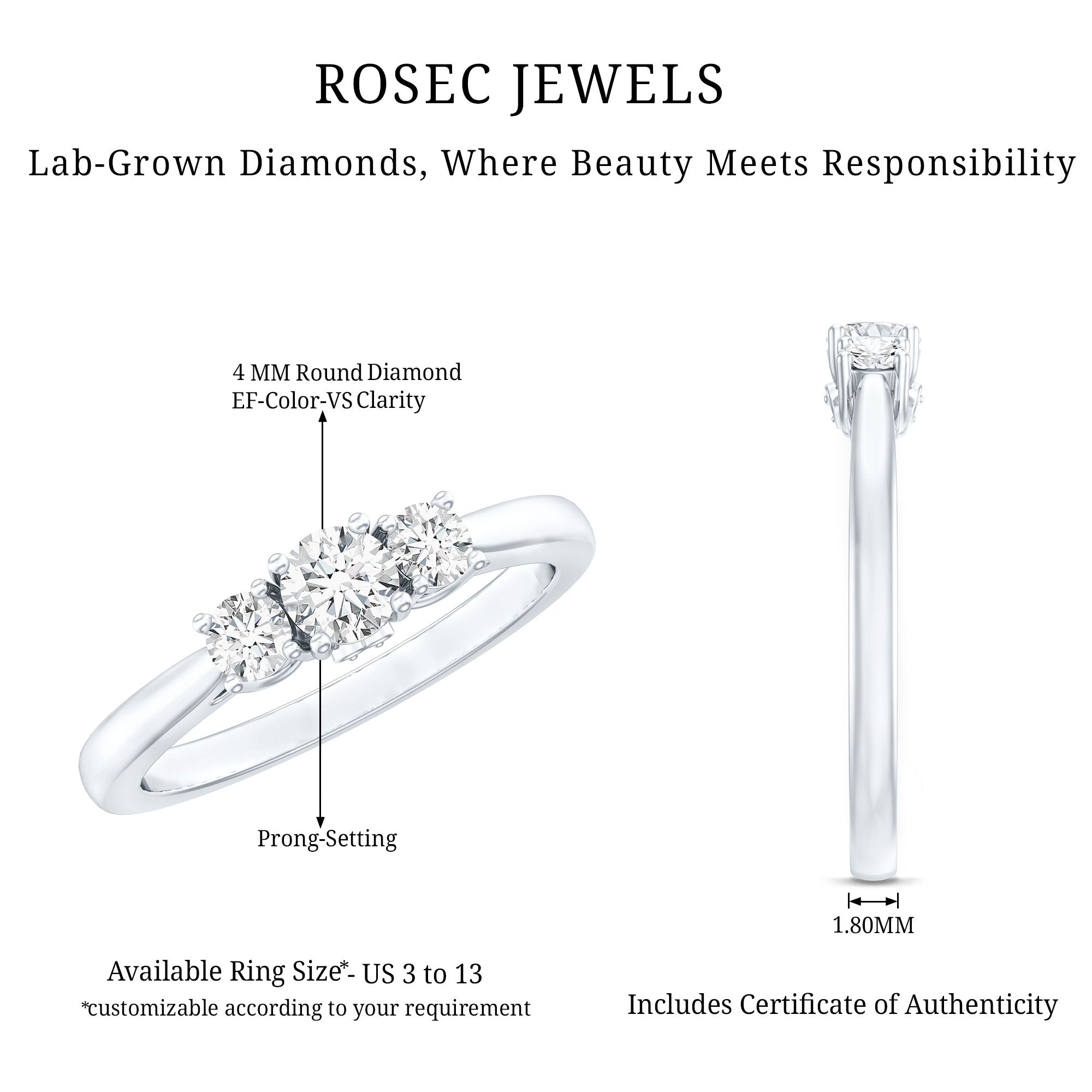 Lab Grown Diamond Minimal 3 Stone Engagement Ring