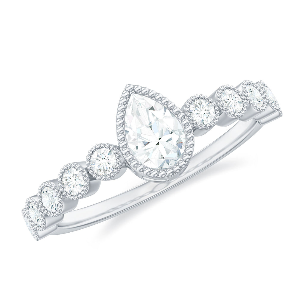 Lab Grown Diamond 5X7 MM Pear Shaped Engagement Ring With Side Stones