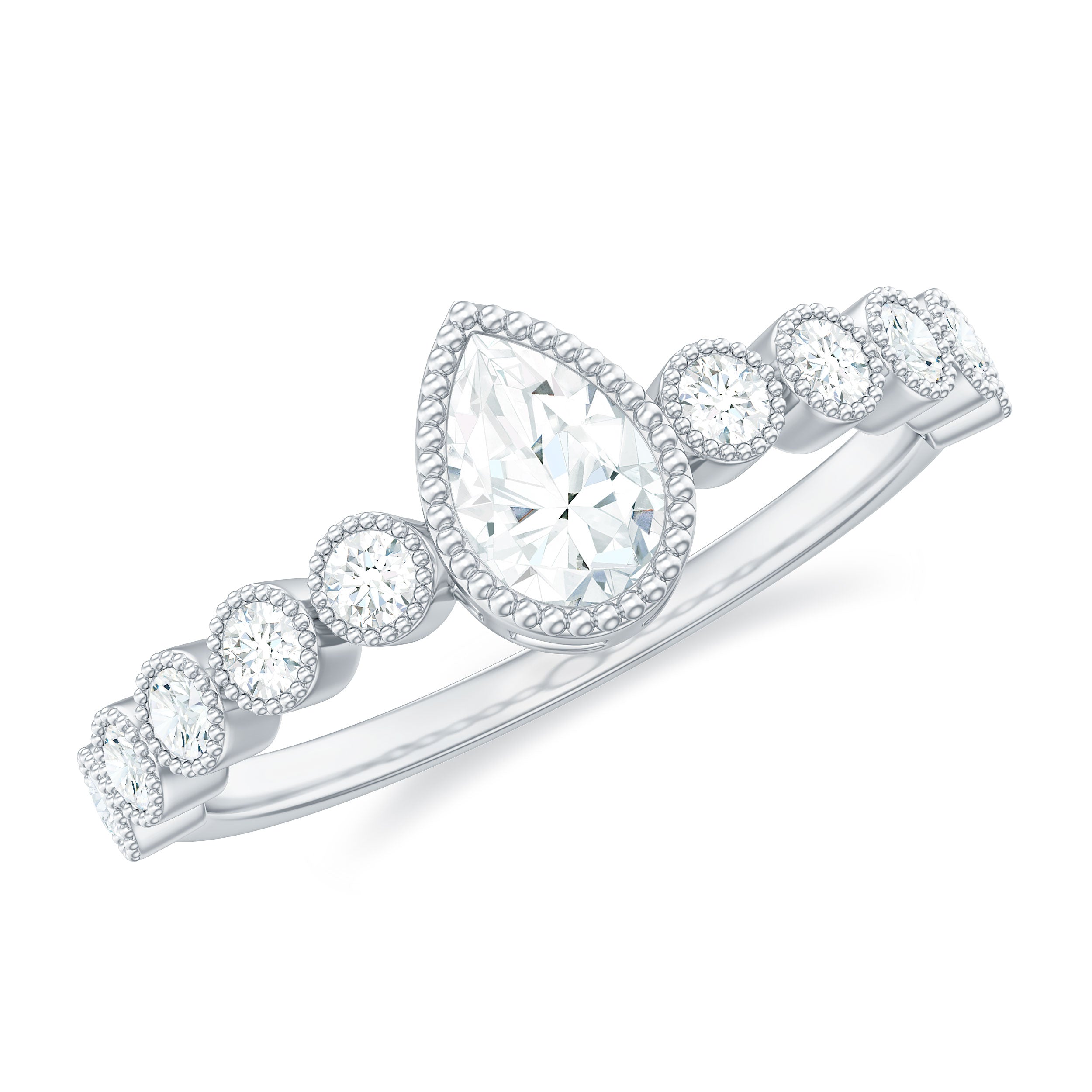 Lab Grown Diamond 5X7 MM Pear Shaped Engagement Ring With Side Stones