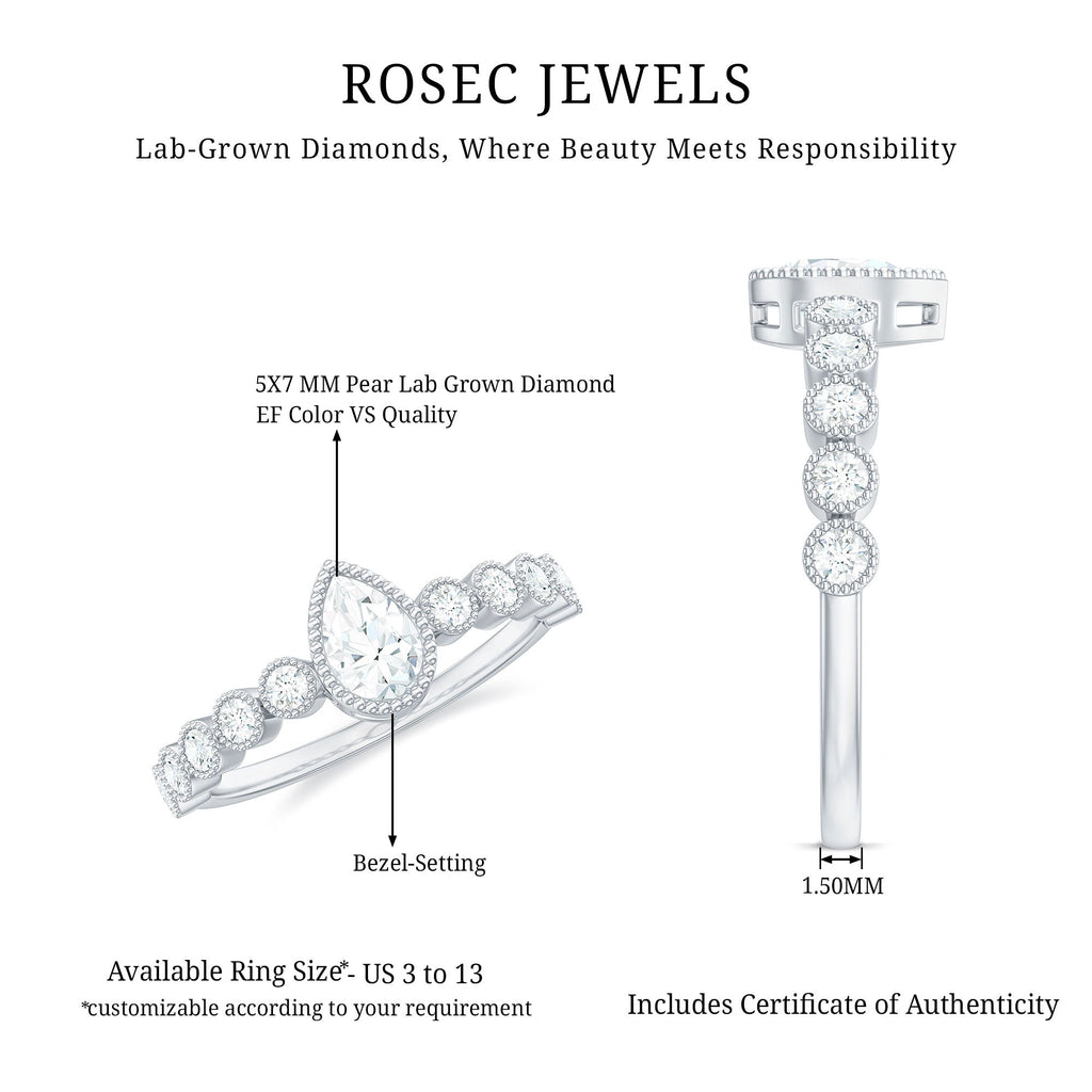 Lab Grown Diamond 5X7 MM Pear Shaped Engagement Ring With Side Stones