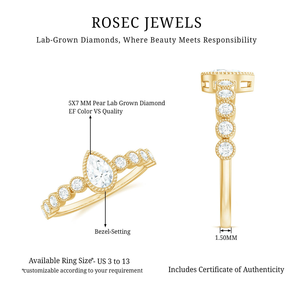 Lab Grown Diamond 5X7 MM Pear Shaped Engagement Ring With Side Stones