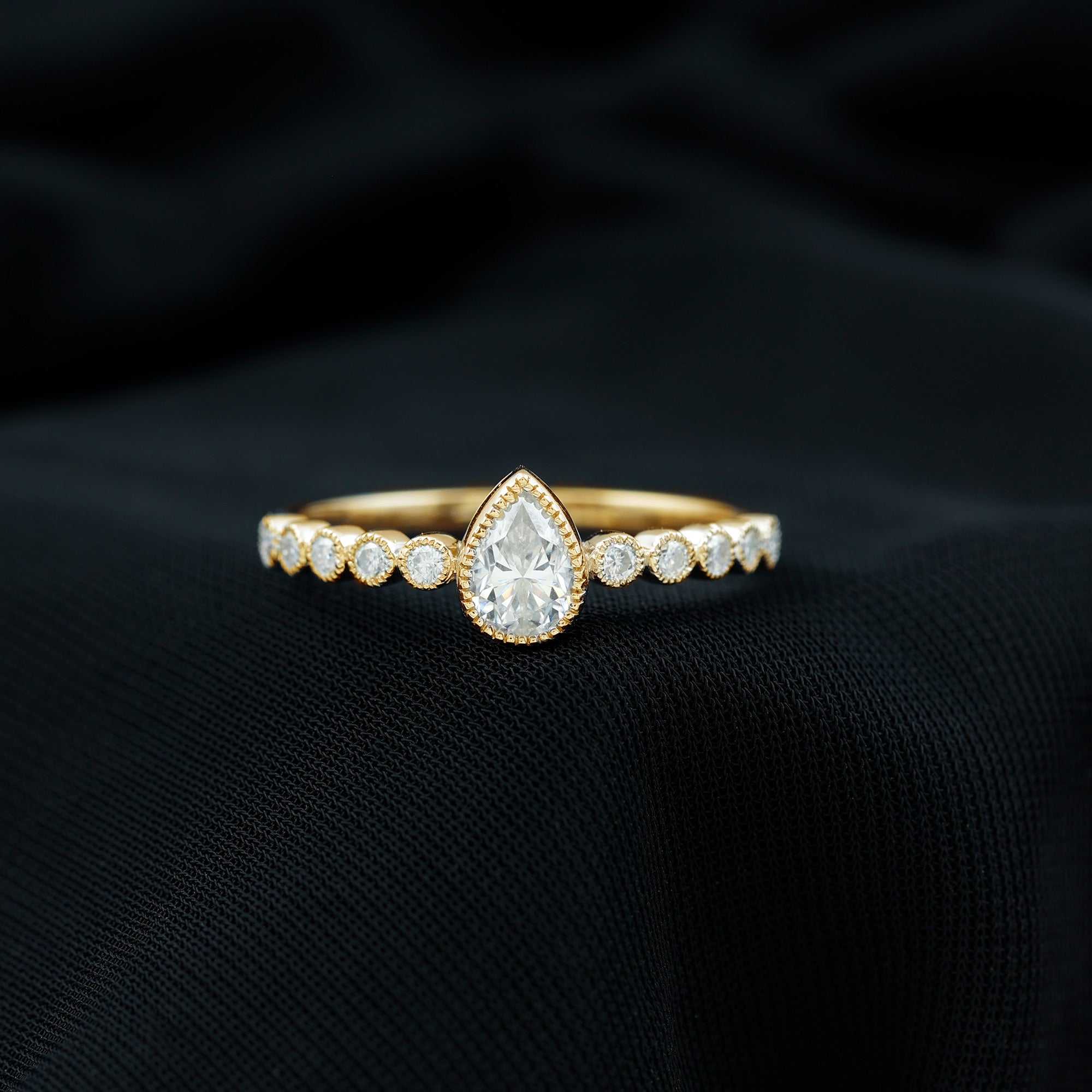 Lab Grown Diamond 5X7 MM Pear Shaped Engagement Ring With Side Stones