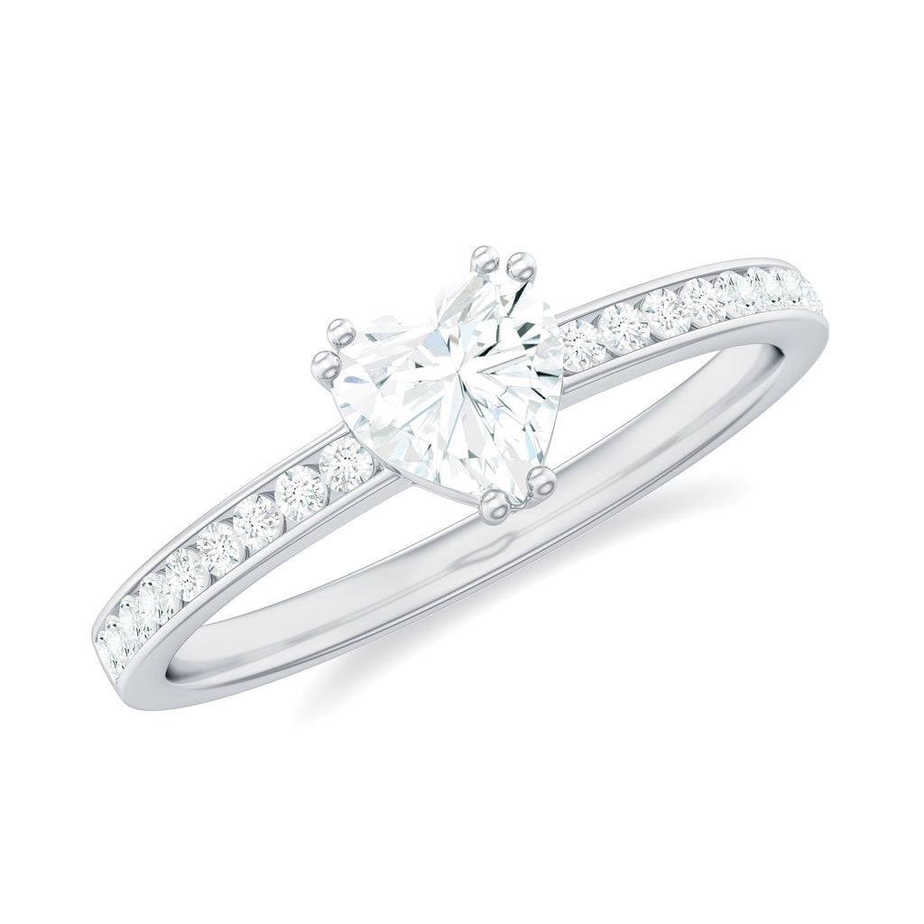 Lab Grown Diamond 5 MM Heart Engagement Ring With Side Stones