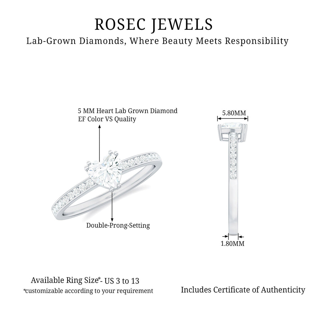 Lab Grown Diamond 5 MM Heart Engagement Ring With Side Stones