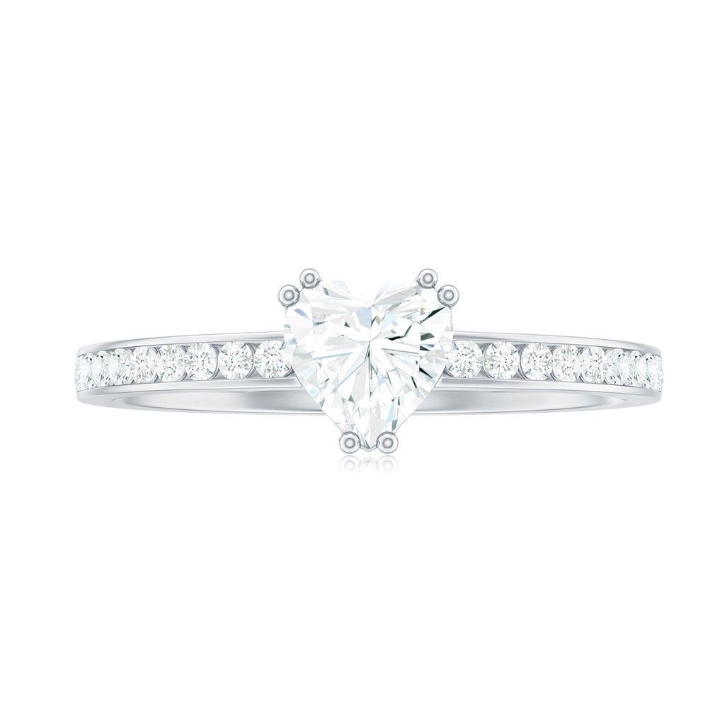 Lab Grown Diamond 5 MM Heart Engagement Ring With Side Stones