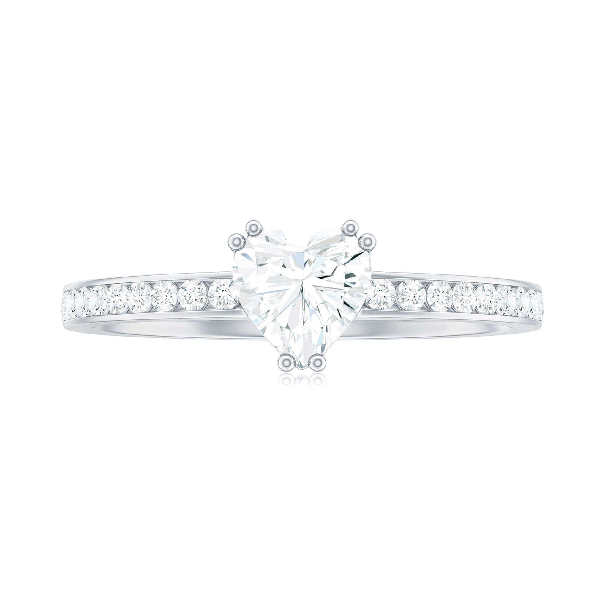 Lab Grown Diamond 5 MM Heart Engagement Ring With Side Stones