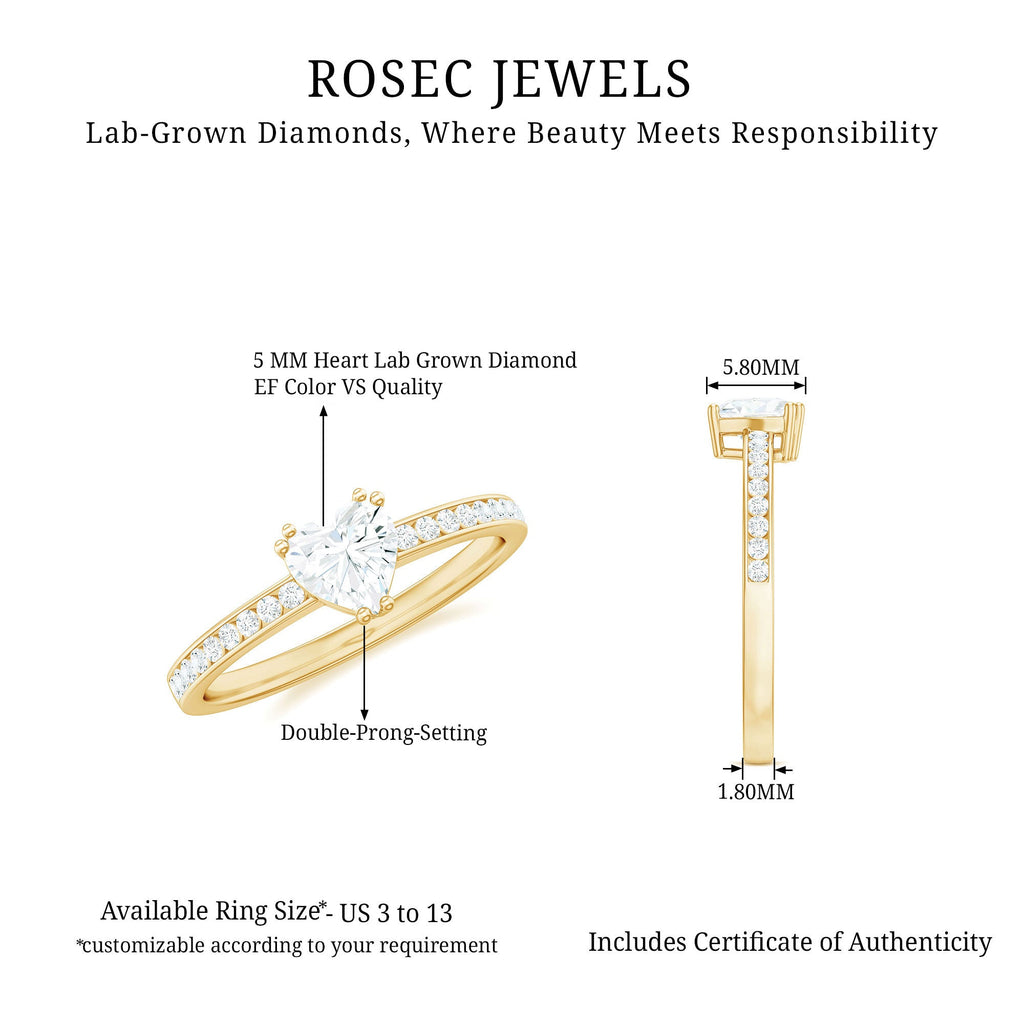 Lab Grown Diamond 5 MM Heart Engagement Ring With Side Stones