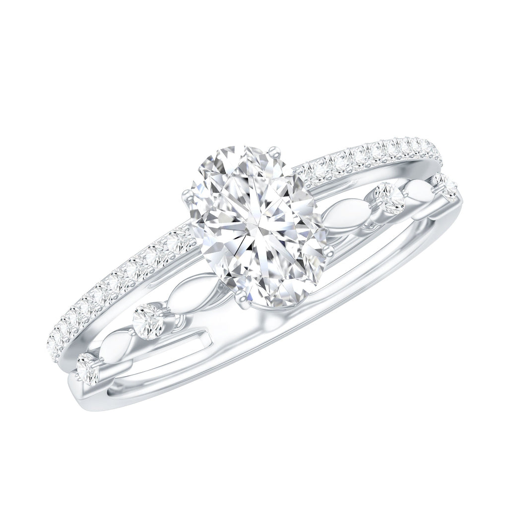Lab Grown Diamond 5X7 MM Oval Shaped Double Band Engagement Ring