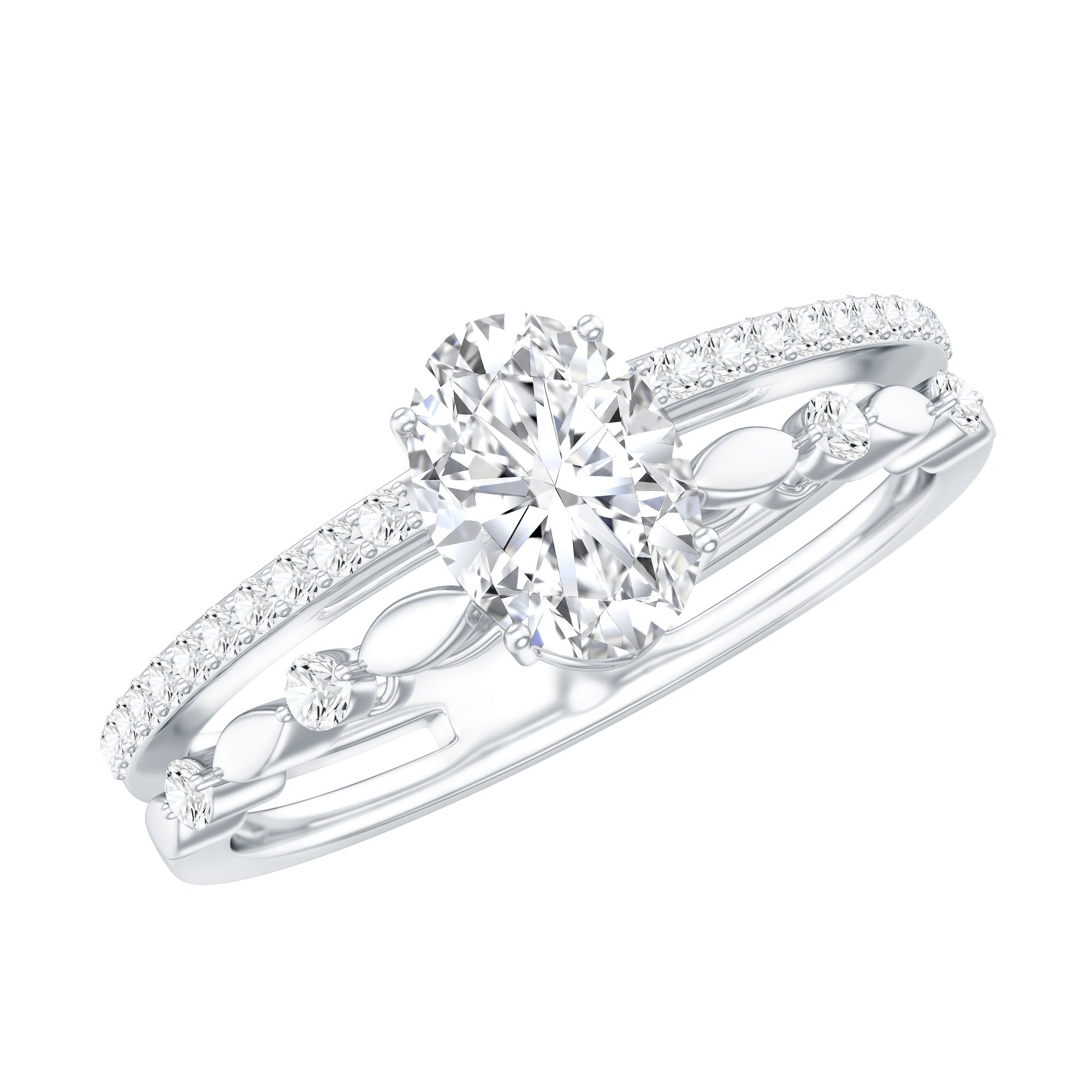 Lab Grown Diamond 5X7 MM Oval Shaped Double Band Engagement Ring