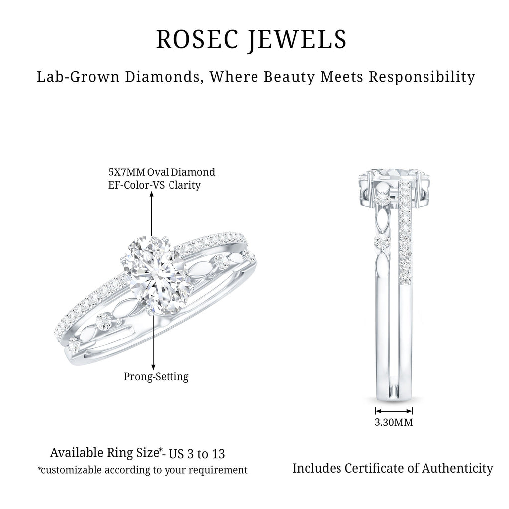 Lab Grown Diamond 5X7 MM Oval Shaped Double Band Engagement Ring