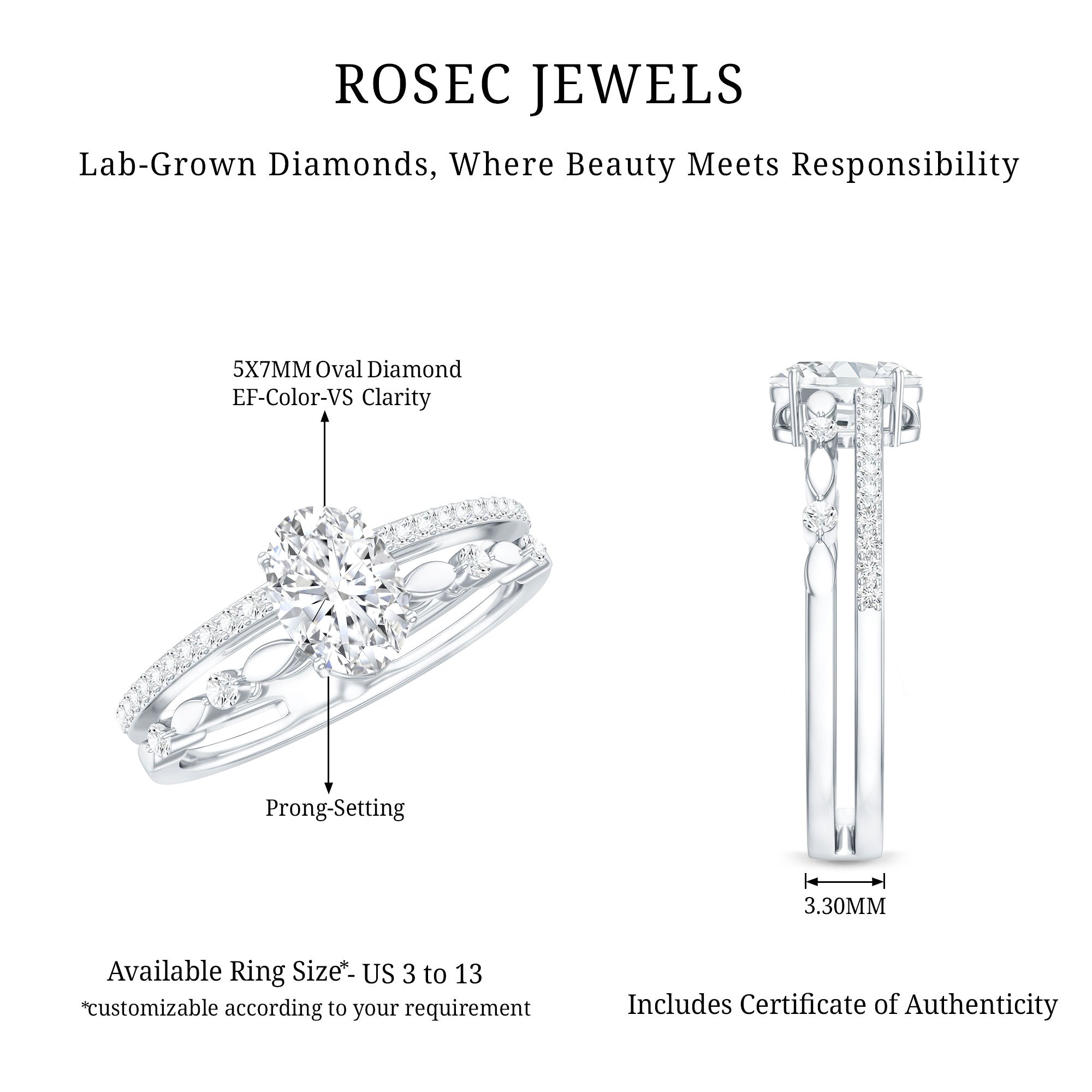 Lab Grown Diamond 5X7 MM Oval Shaped Double Band Engagement Ring