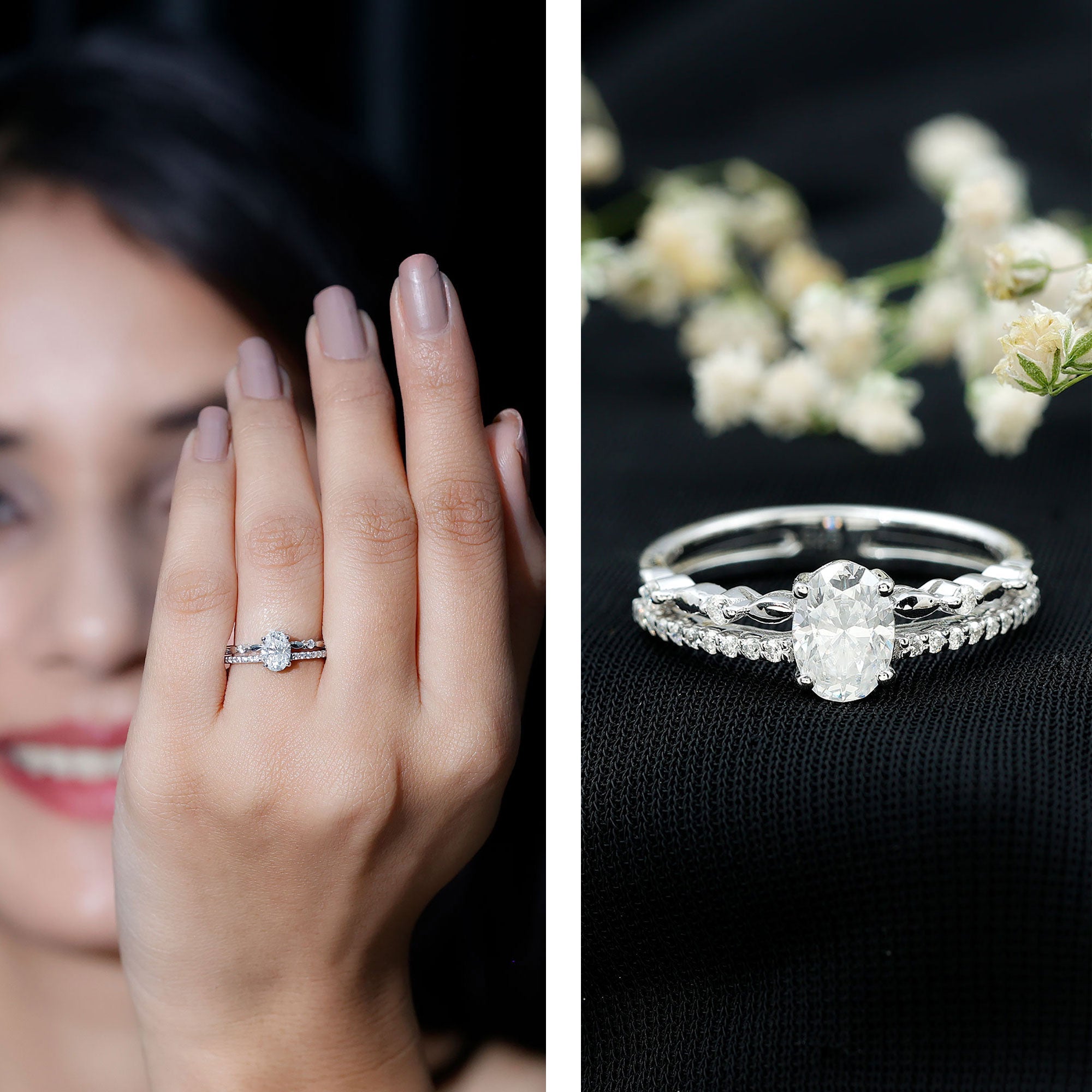 Lab Grown Diamond 5X7 MM Oval Shaped Double Band Engagement Ring