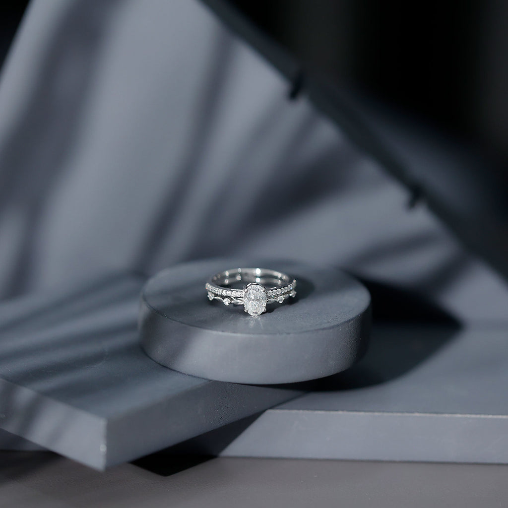 Lab Grown Diamond 5X7 MM Oval Shaped Double Band Engagement Ring