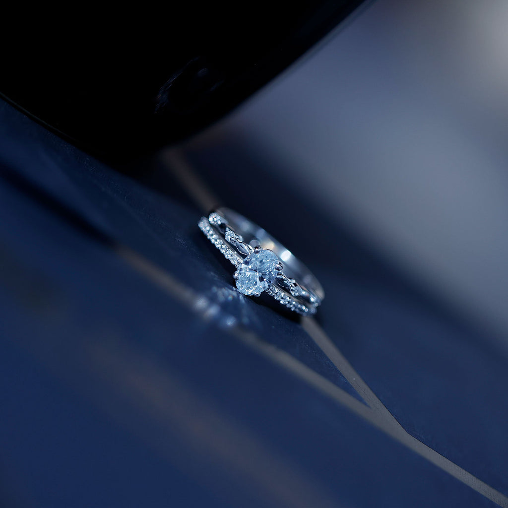 Lab Grown Diamond 5X7 MM Oval Shaped Double Band Engagement Ring