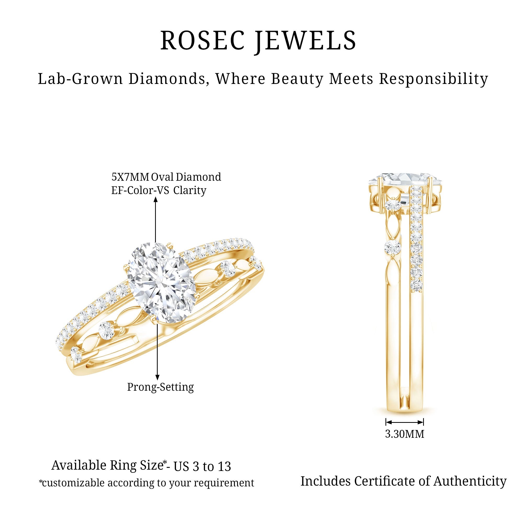 Lab Grown Diamond 5X7 MM Oval Shaped Double Band Engagement Ring