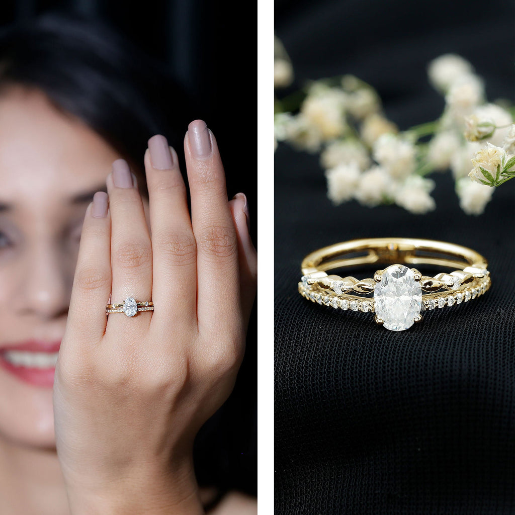Lab Grown Diamond 5X7 MM Oval Shaped Double Band Engagement Ring
