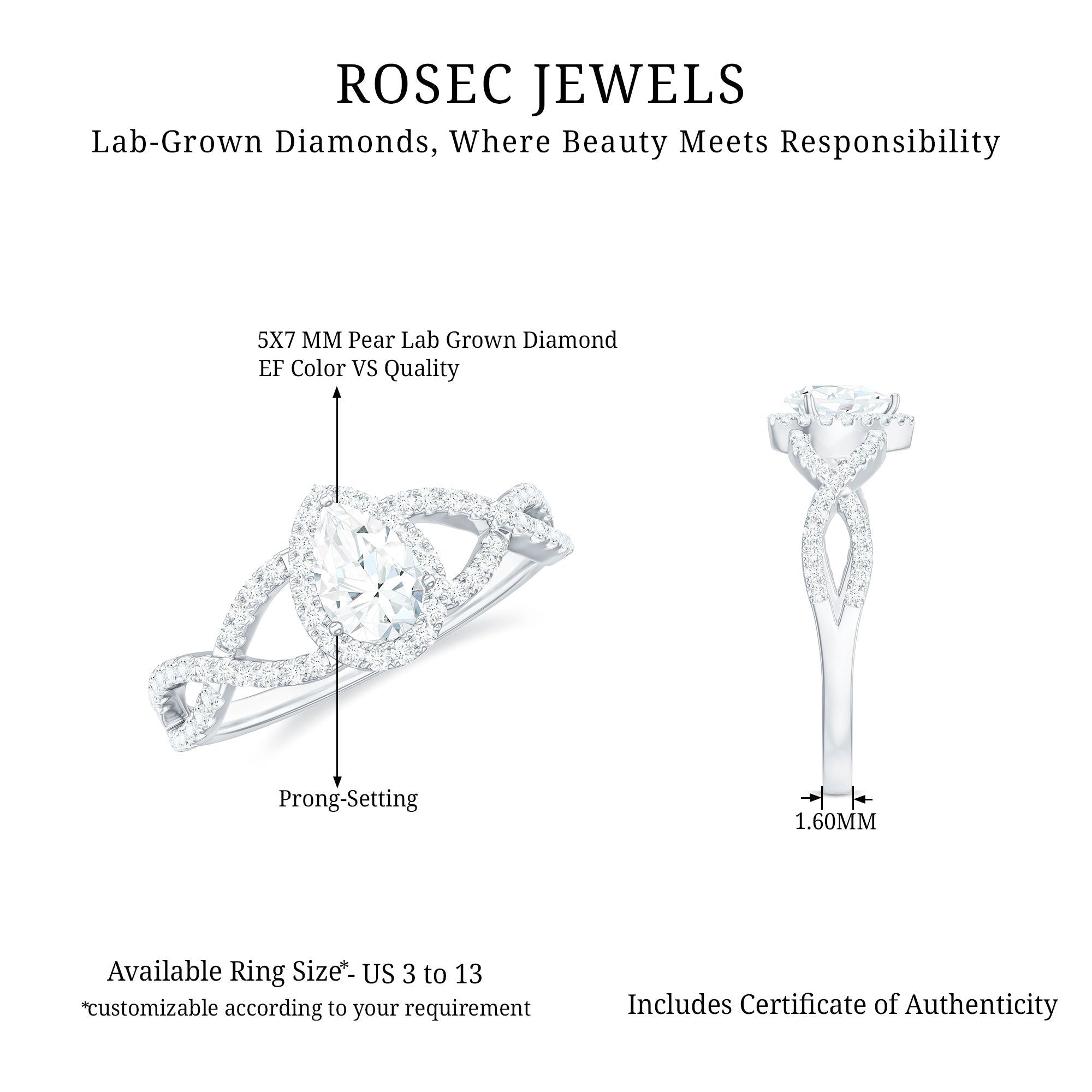 Lab Grown Diamond Teardrop Halo Engagement Ring For Women