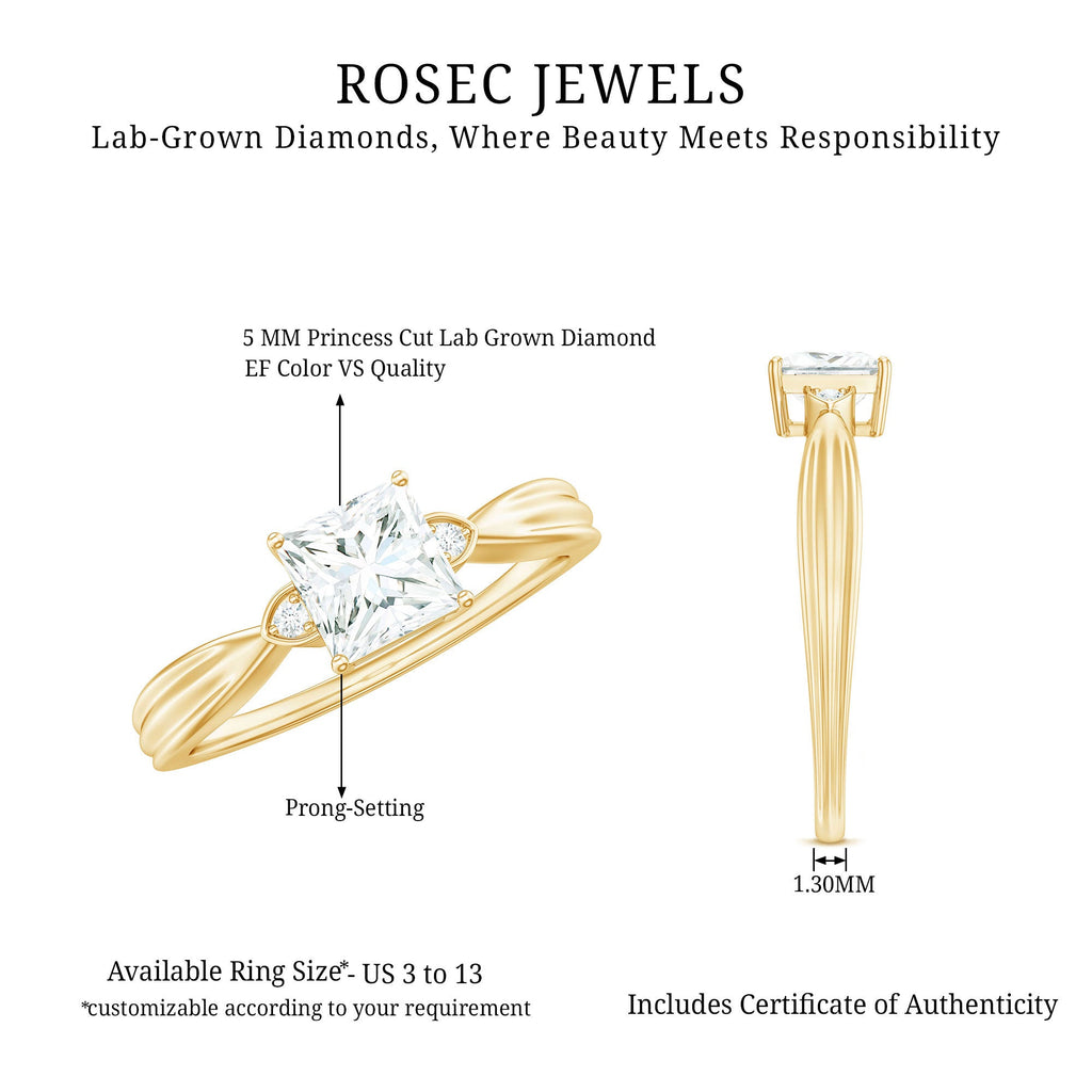 5 MM Princess Cut Lab Grown Diamond Solitaire Promise Ring