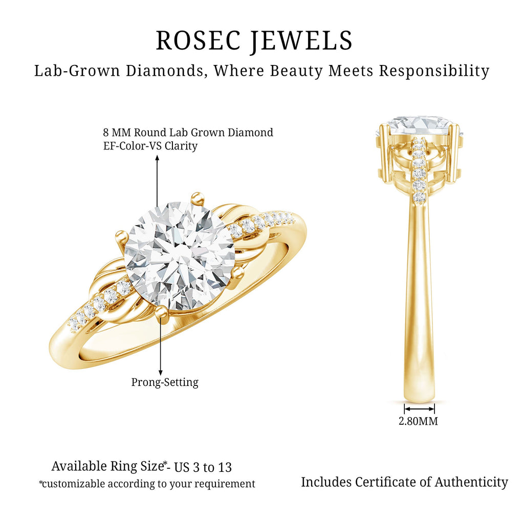 Certified 8 MM Round Lab Grown Diamond Unique Engagement Ring