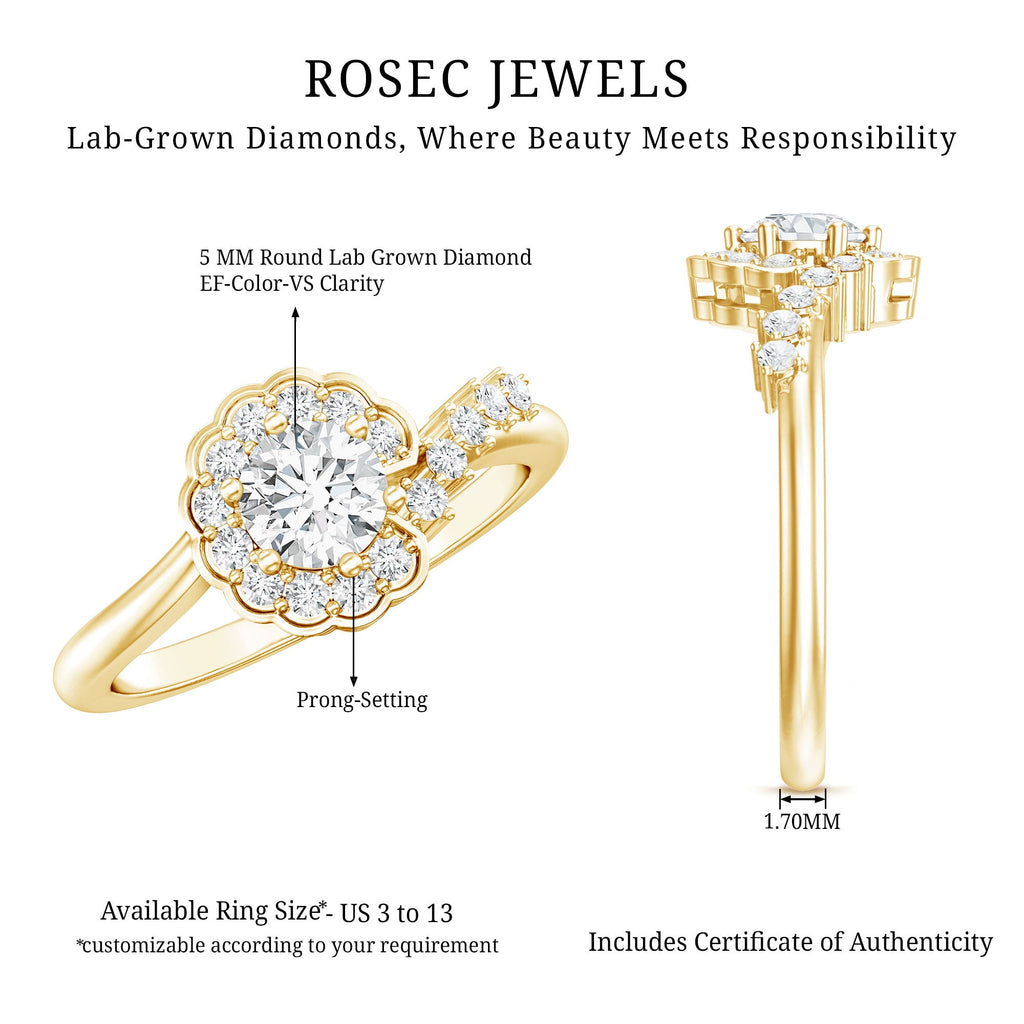 Certified 5 MM Lab Grown Diamond Nature Inspired Engagement Ring