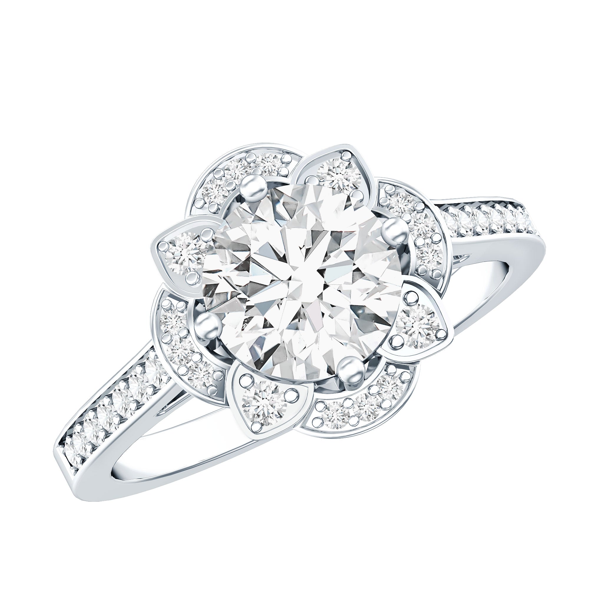 8 MM Lab Grown Diamond Vintage Engagement Ring With Diamond Studded Shank