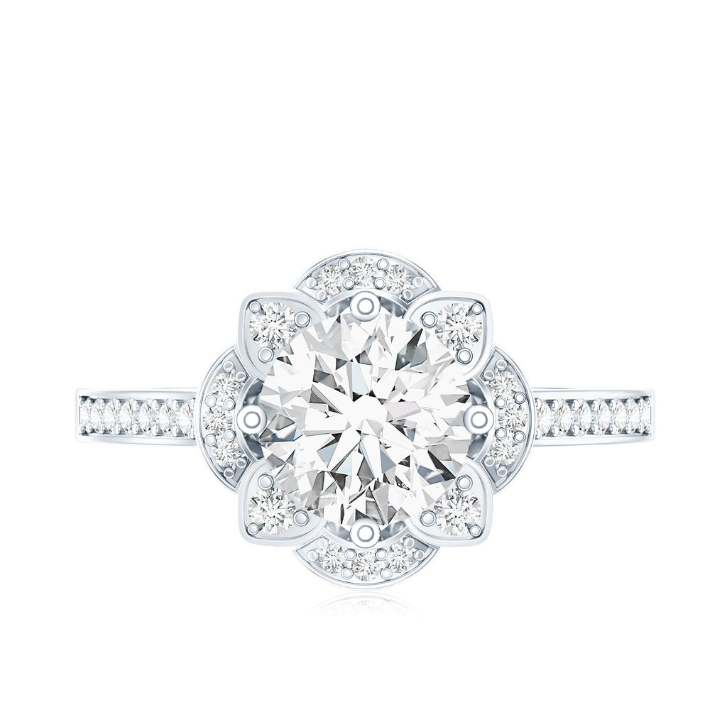 8 MM Lab Grown Diamond Vintage Engagement Ring With Diamond Studded Shank