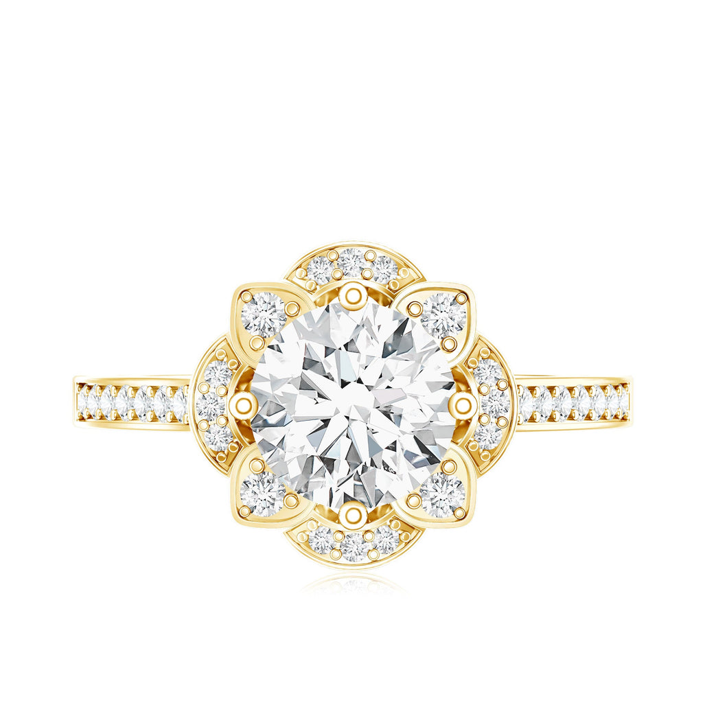 8 MM Lab Grown Diamond Vintage Engagement Ring With Diamond Studded Shank