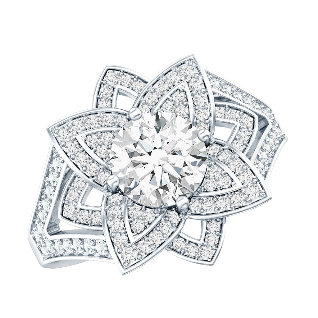 Lab Grown Diamond Art Deco Flower Engagement Ring