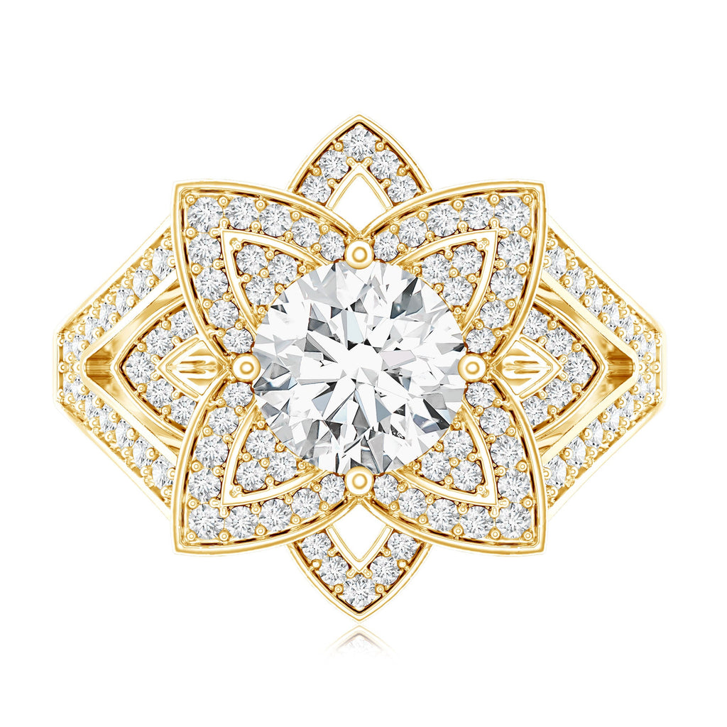 Lab Grown Diamond Art Deco Flower Engagement Ring
