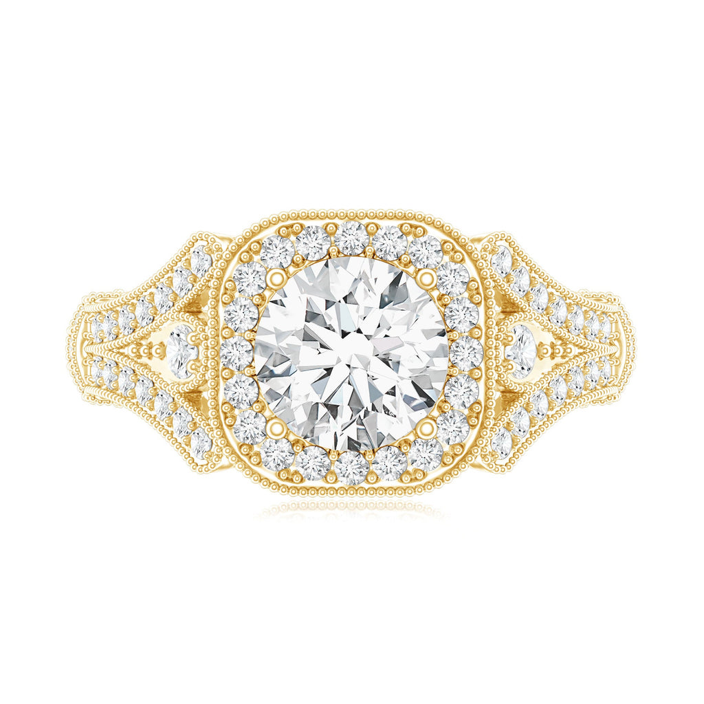 Certified 7 MM Lab Grown Diamond Vintage Style Engagement Ring