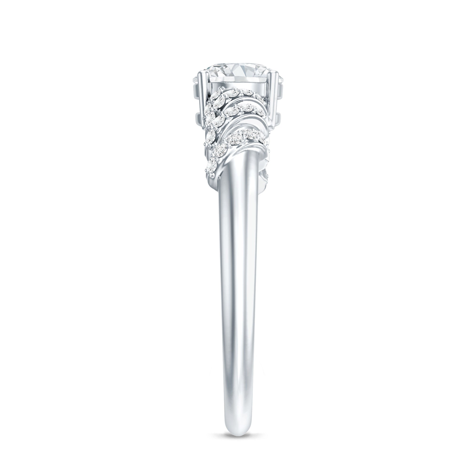 6 MM Lab Grown Diamond Designer Engagement Ring With Side Stones