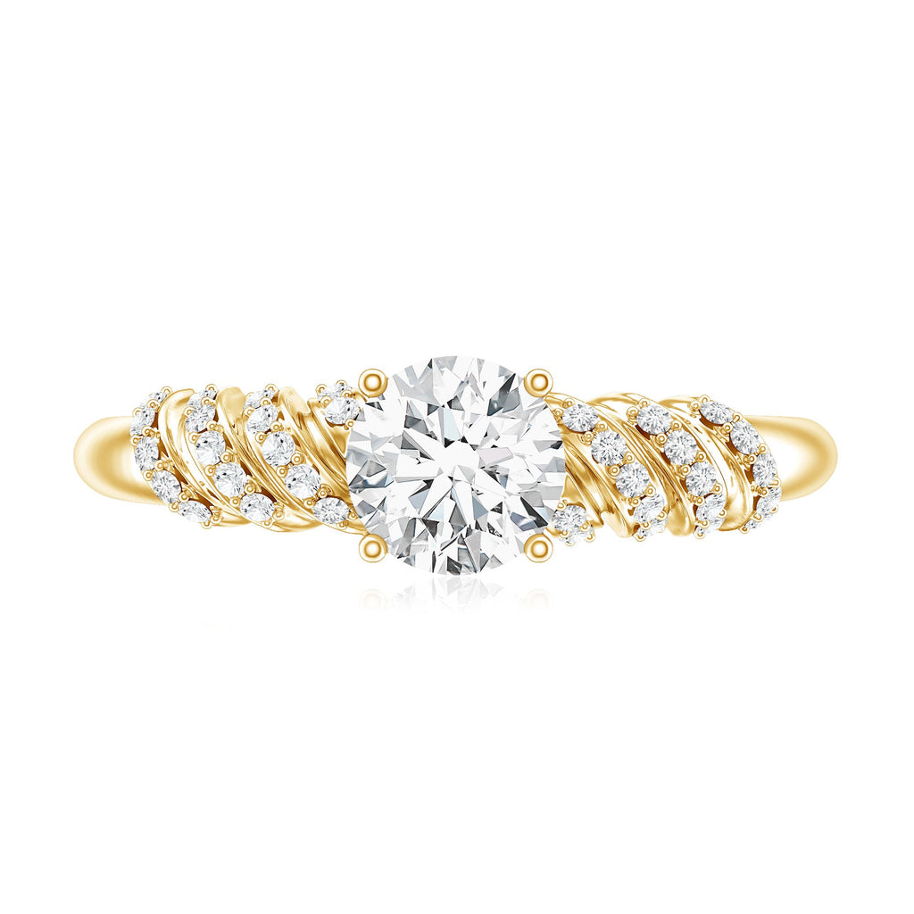 6 MM Lab Grown Diamond Designer Engagement Ring With Side Stones