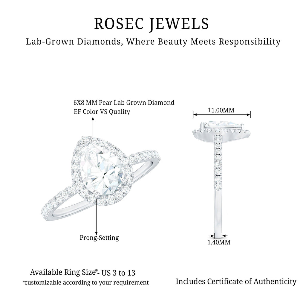 Certified Lab Grown Diamond Pear Halo Engagement Ring