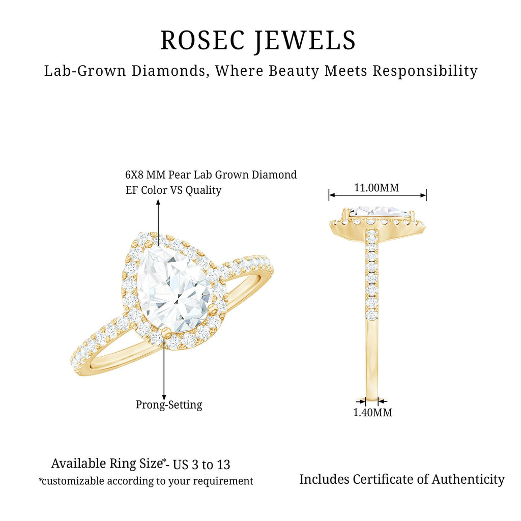 Certified Lab Grown Diamond Pear Halo Engagement Ring