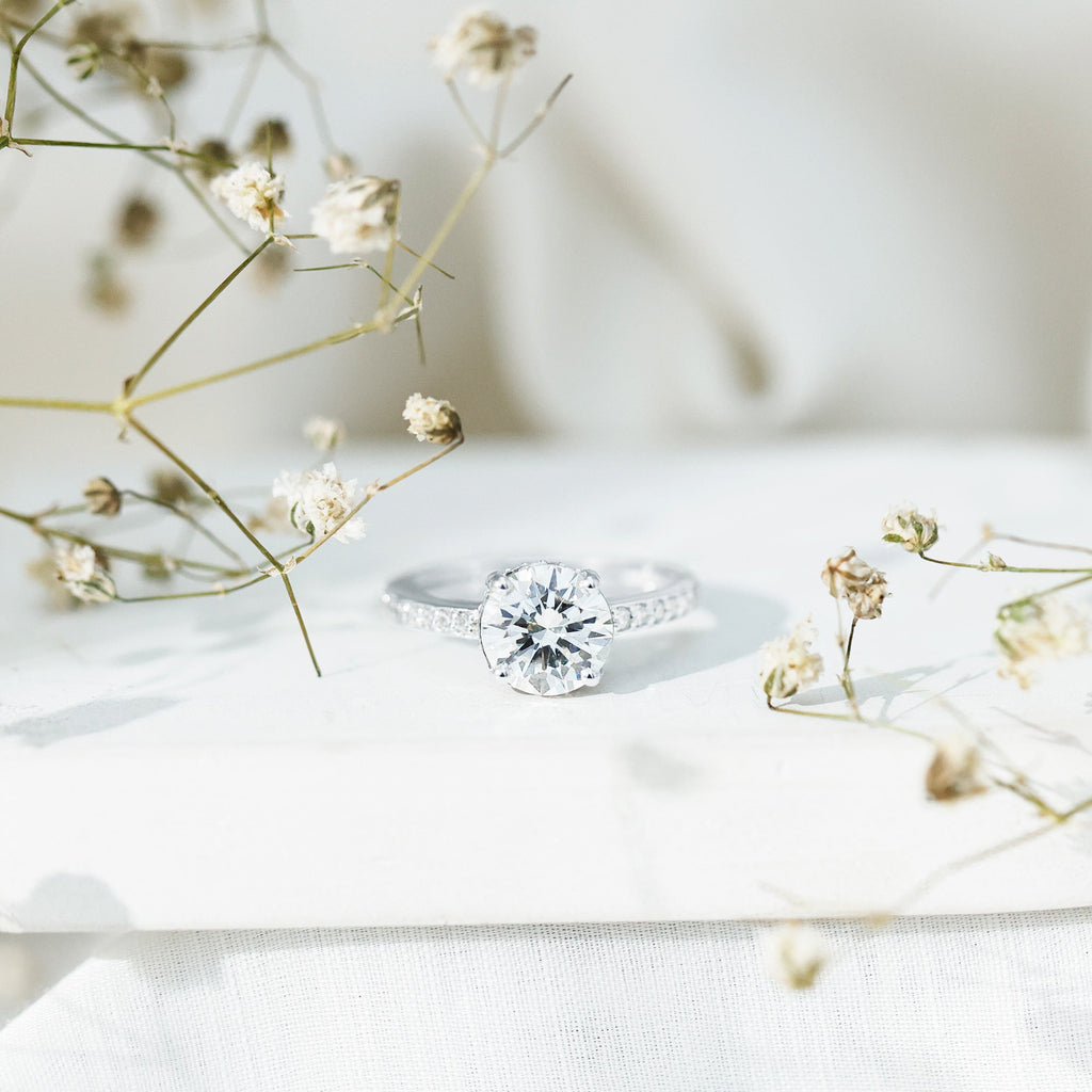 8mm Lab Created Diamond Round Engagement Ring With Hidden Halo