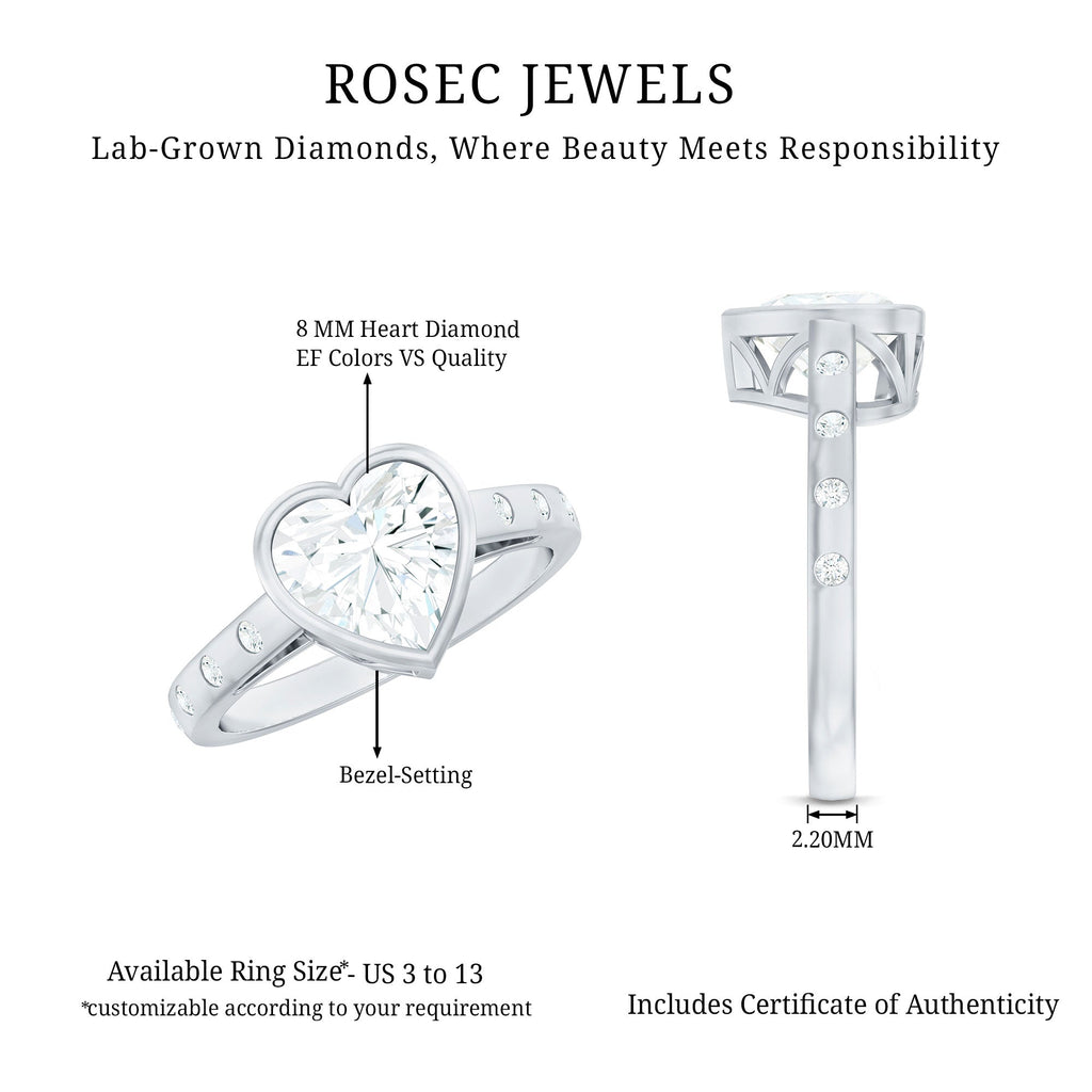Bezel Set Brilliant Cut Lab Created Diamond Heart Engagement Ring For Women