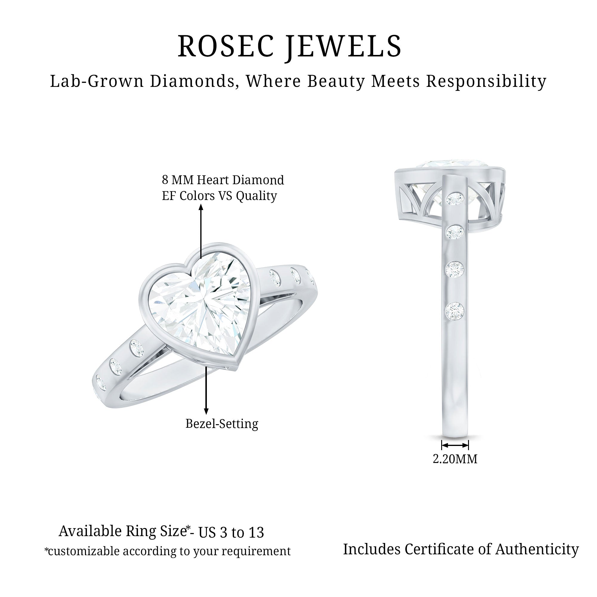 Bezel Set Brilliant Cut Lab Created Diamond Heart Engagement Ring For Women