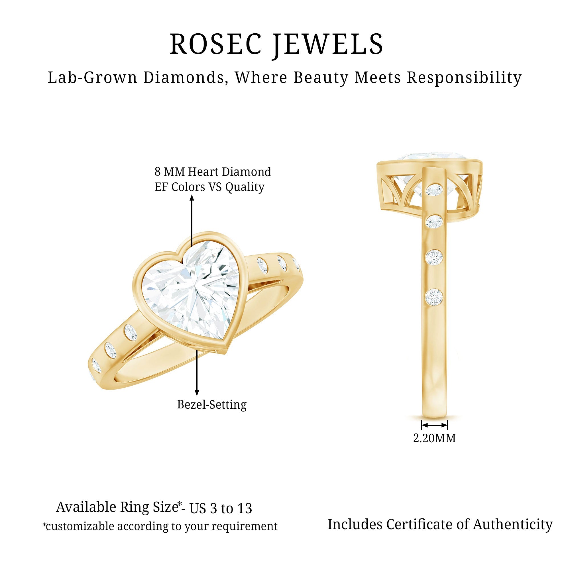 Bezel Set Brilliant Cut Lab Created Diamond Heart Engagement Ring For Women