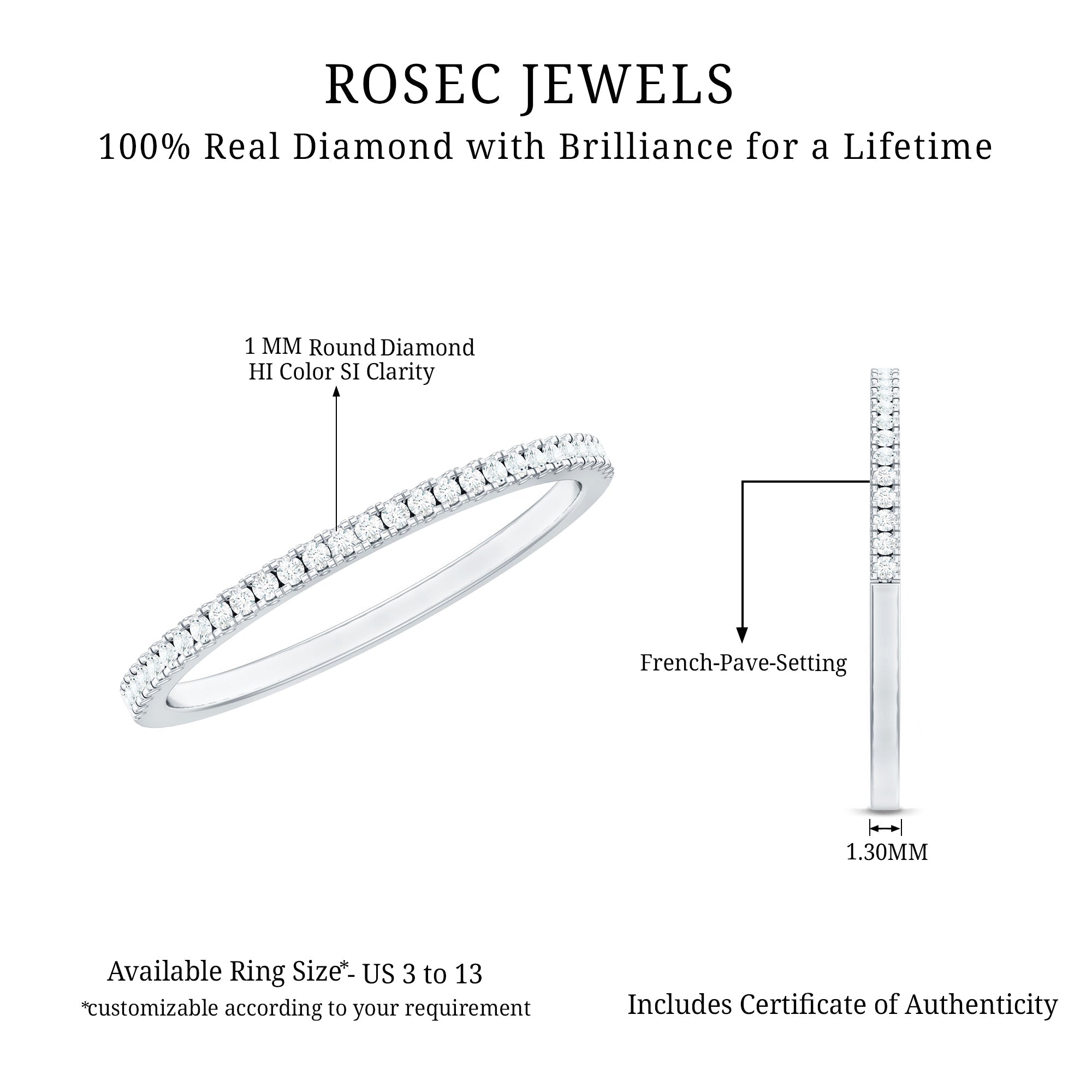 Certified Diamond Half Eternity Ring in Pave Setting